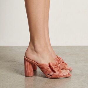 Loeffler Randall Pink Penny Pleated Organza Bow Block Heels, sz 6.5